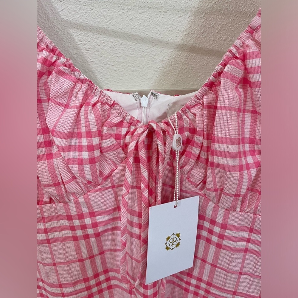 NWT WAYF Pink Plaid Mini Sundress Ruffle Sleeves Size Large - Picture 5 of 11
